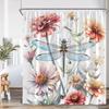 Dragonfly Floral Shower Curtain Insect Flower Wistera Plant Bathroom Decor Modern Polyester Bath Curtain With Hook With Hook