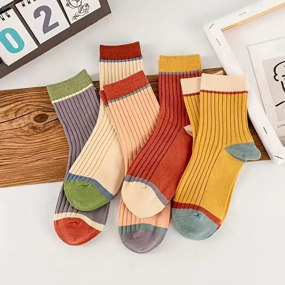 

5/10/20/30 Pairs Candy Color Blocking Women Socks Cute Mid Length Kawaii Socks Harajuku Autumn And Winter Soft Breathable Socks One Size