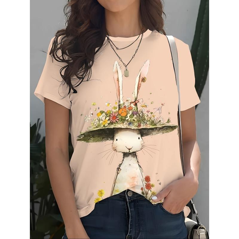 Summer Round Neck 3D Animal Pattern Print Top Fashionable Casual Short Sleeved Women's T-shirts