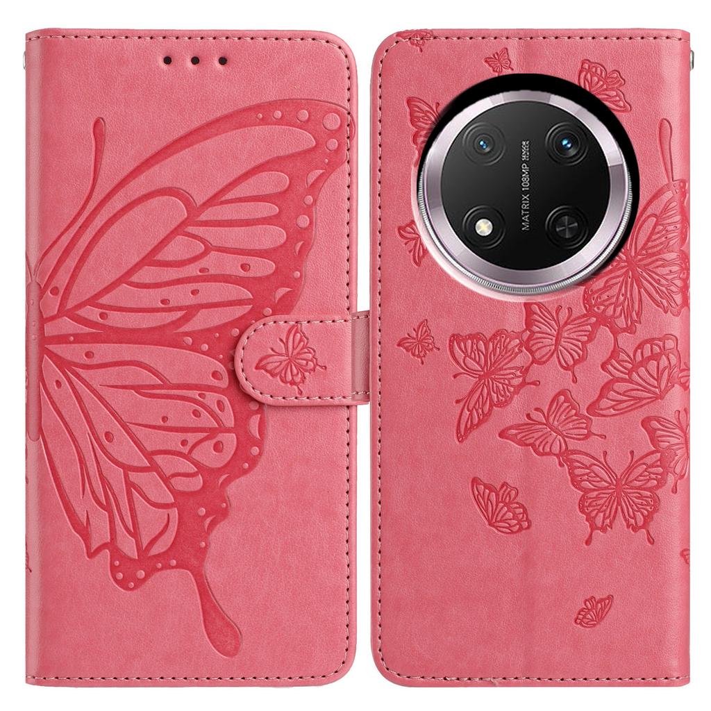 Wallet Stand Case for Honor X9c 5G/X60 Pro 5G/Magic7 Lite 5G Butterfly Imprinted PU Leather Flip Phone Cover with Strap
