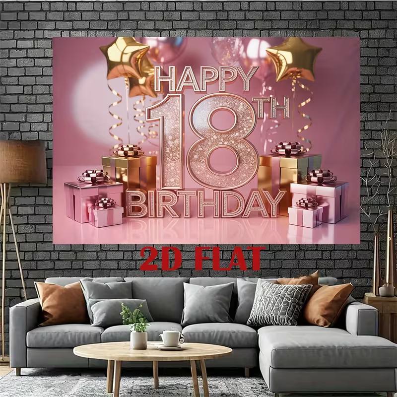 2D Flat Print Rose Gold 18th Birthday Tapestry Backdrop for Milestone Party