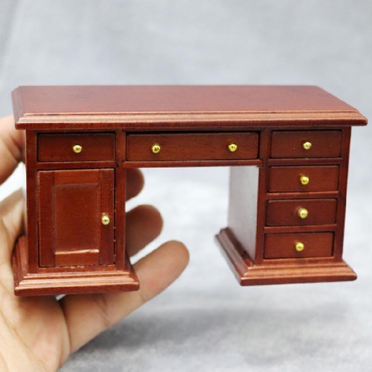 Realistic Miniature Wooden Office Desk With Chair 1/12 Scale Historical Study Room Addition For Models