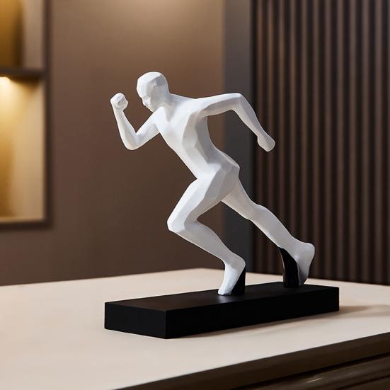 Male Runner Sculpture Abstract Resin Running Figurine Modern Home Decoration for Living Room TV Stand Desk Shelf Decor Motivational Gift for Runners