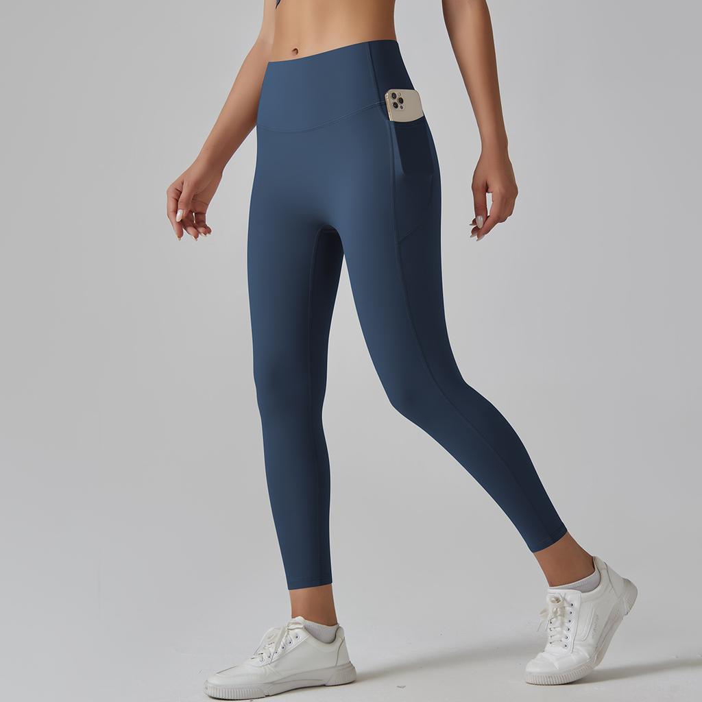 High-waisted Nude-feeling Yoga Pants for Women, Quick-dry, Tight-fitting, with Pockets, Suitable for Running and Yoga