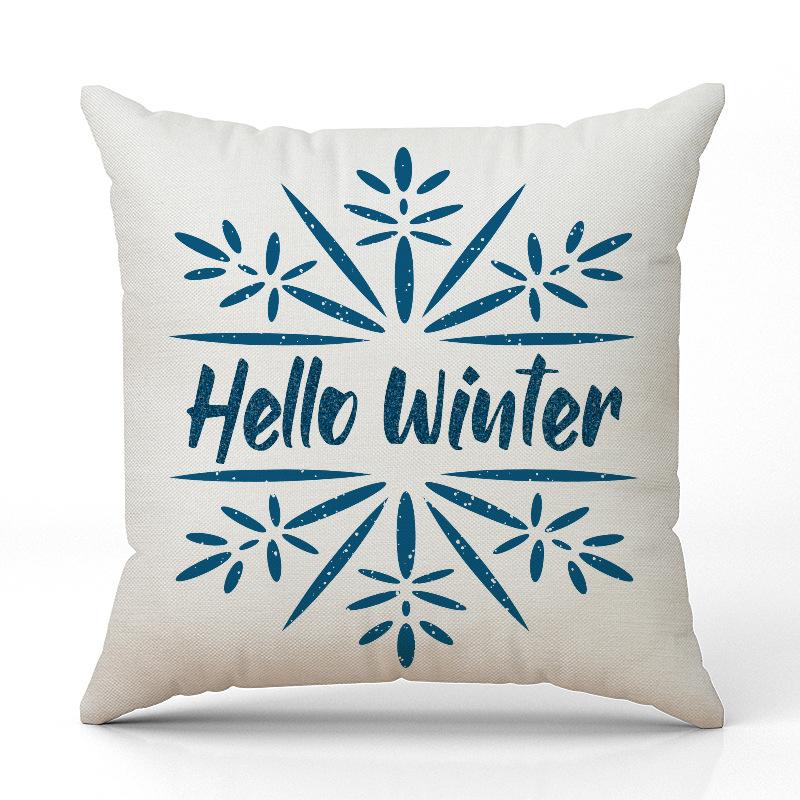 New Blue Plaid Christmas Pillowcase Linen Print Pillowcase Festive Room Sofa Decoration Cushion Cover