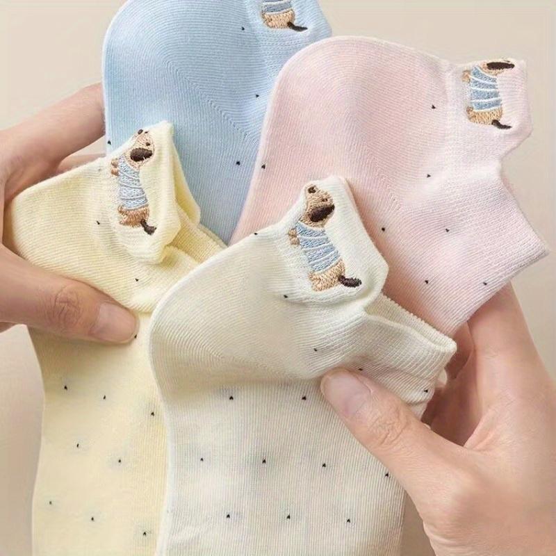 5 Pairs Summer Women'S Low-Cut Socks with Cute Dog Ears | Anti-Odor, Versatile, Thin, Polka Dot Pattern, Machine Washable