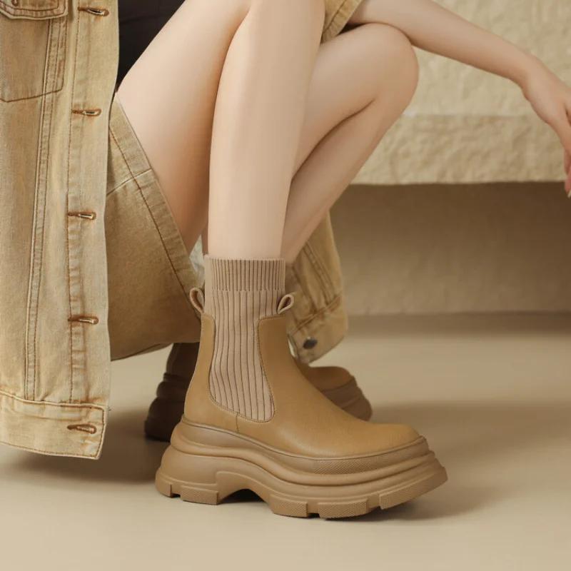 Winter New Sponge Cake Thick Bottom Elastic Socks Boots for Women's Fashion Style Versatile Short Legged Boots