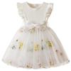 Girls Fashion Flower Embroidery Mesh Bow Sweet Children Princess Dress Puffy Dresses