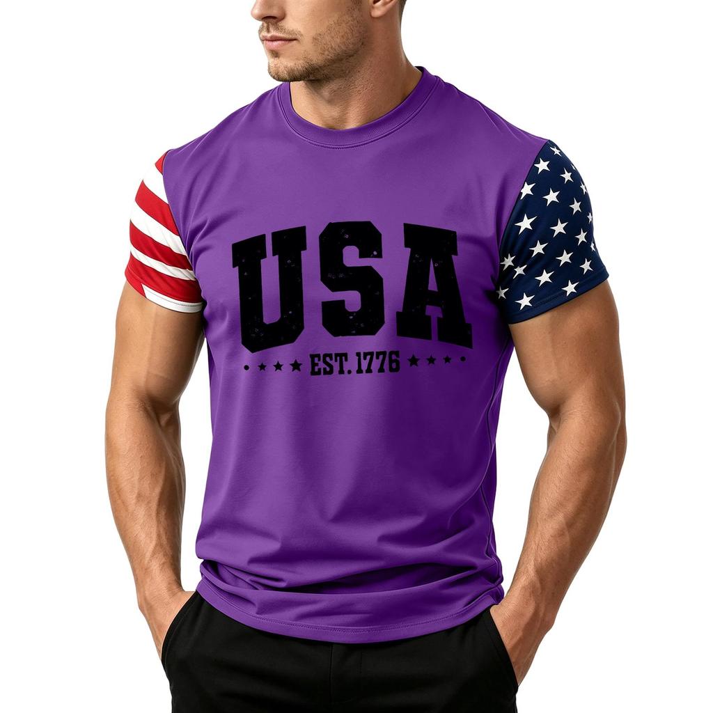 Men's Independence Day Flag Print Short Sleeve T-Shirt, Loose Casual Daily Summer Tops