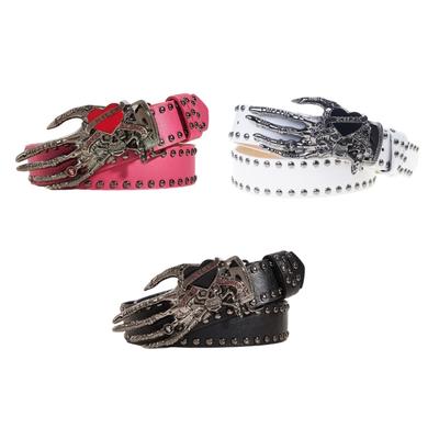 Gothic Style Adjustable Waist Belt With Edgy Skull Heart Motif Perfect For Streetwear And Concert Outfits