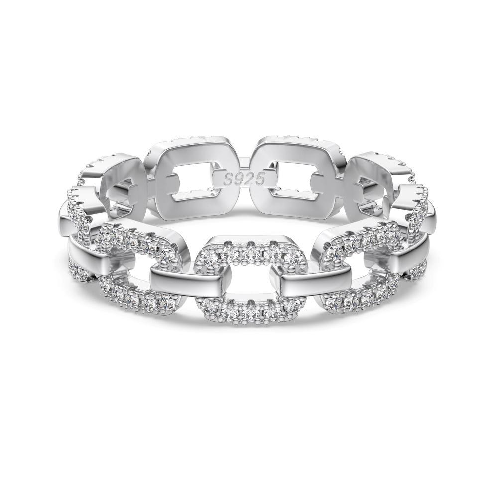 S925 Sterling Silver Women's Exquisite Pave Set Stackable Ring - Simple Oval/Square Design, Closed Style