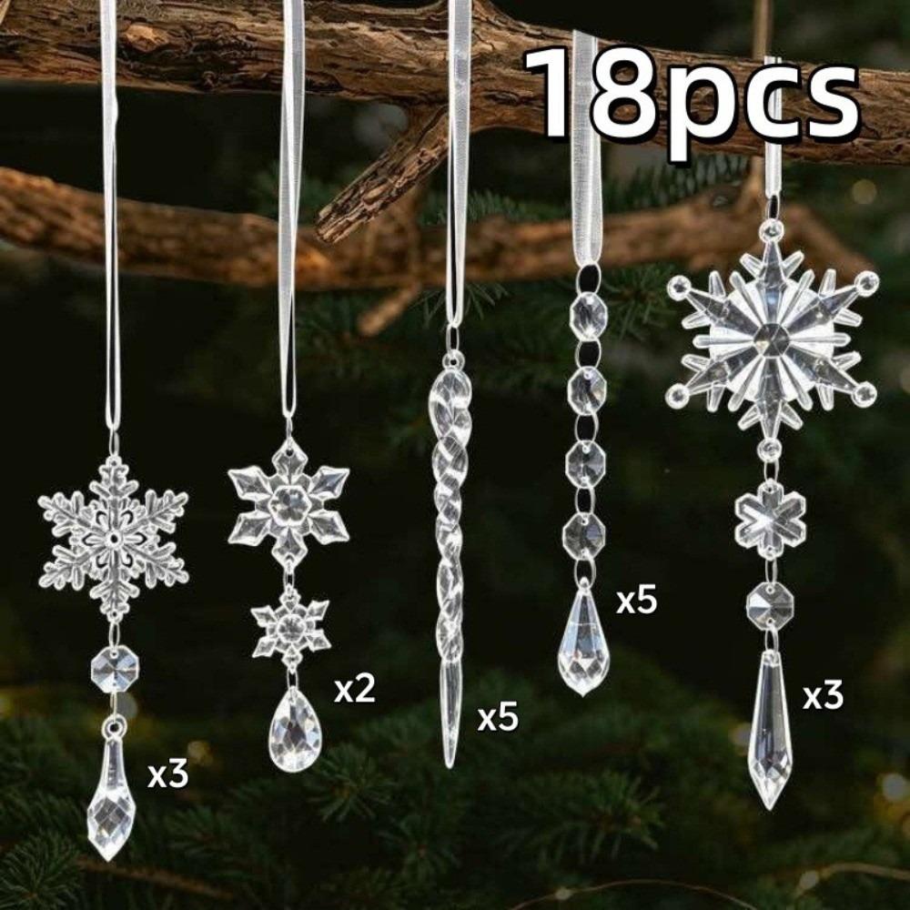 18pcs Clear Acrylic Christmas Tree Decor Teardrop Shape Shock-Resistant Christmas Hanging Suspended Decorations Sparkling