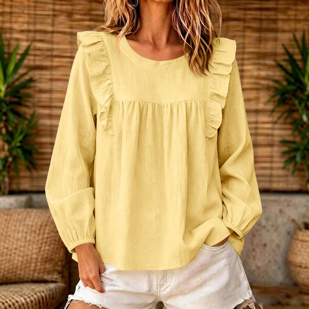 Women's Bohemian Ruffle Trim Puff Sleeve Blouse for Casual Fashion