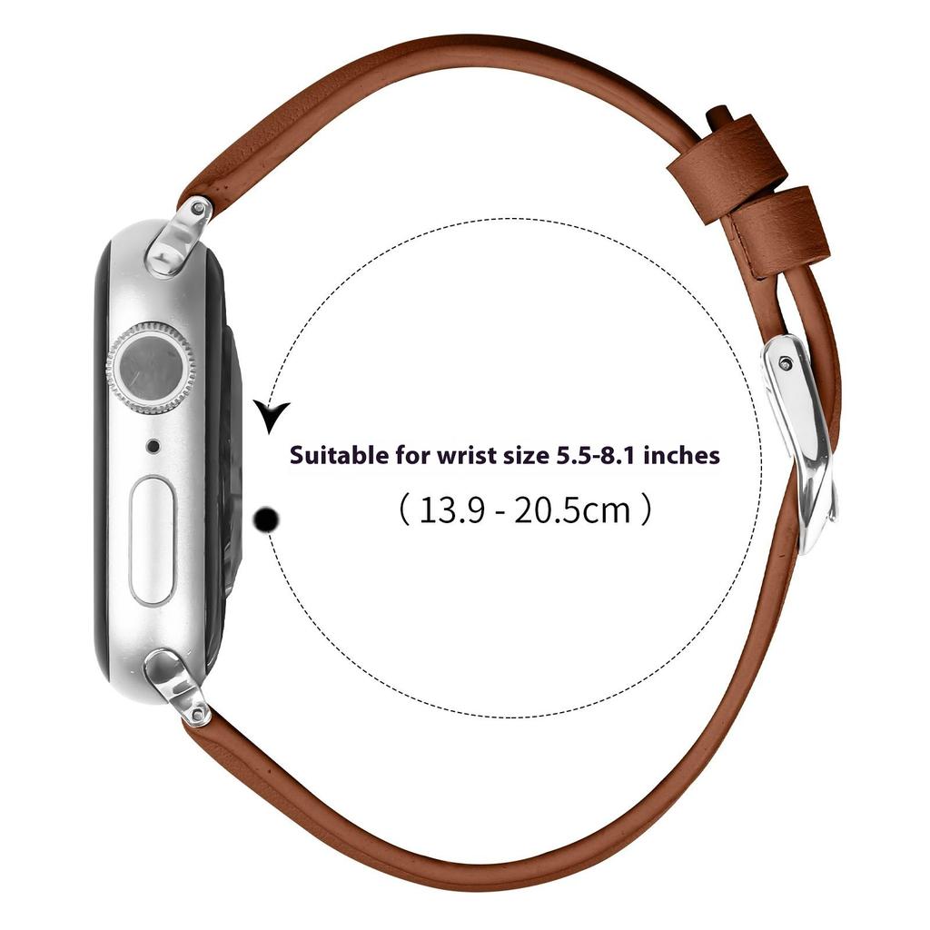 Watch Band For Apple Watch Series 10 9 8 7 SE 6 5 4 3 2 1 42mm 41mm 40mm 38mm Slim Genuine Cow Leather Strap with Silver Buckle