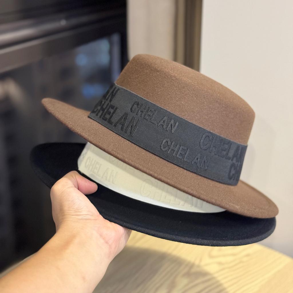 Wool Letter Hat for Women Autumn and Winter Ins Korean Style Versatile Flat Top British Style European and American Fashion Flat Brim