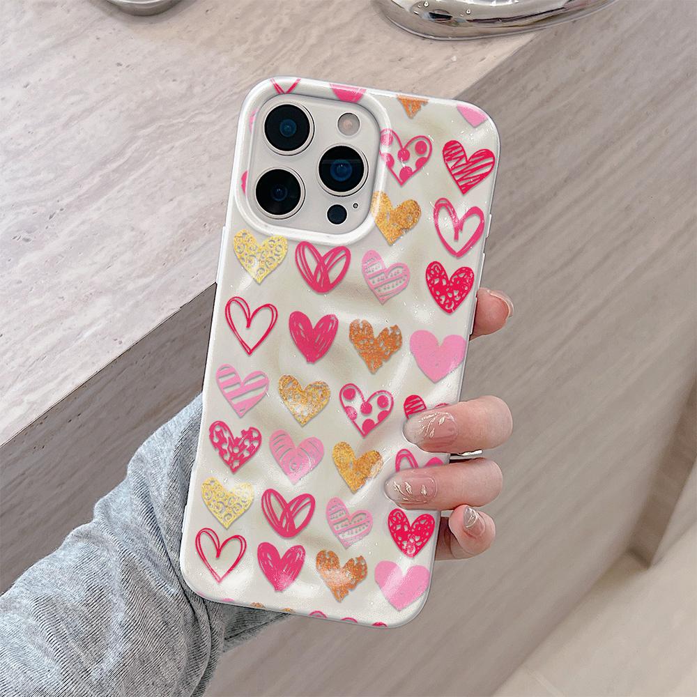 Love Pattern Phone Case For iPhone 17 16 15 14 13 12 11 Pro Max Plus 17 Air Folds Texture Shockproof Soft TPU Back Cover