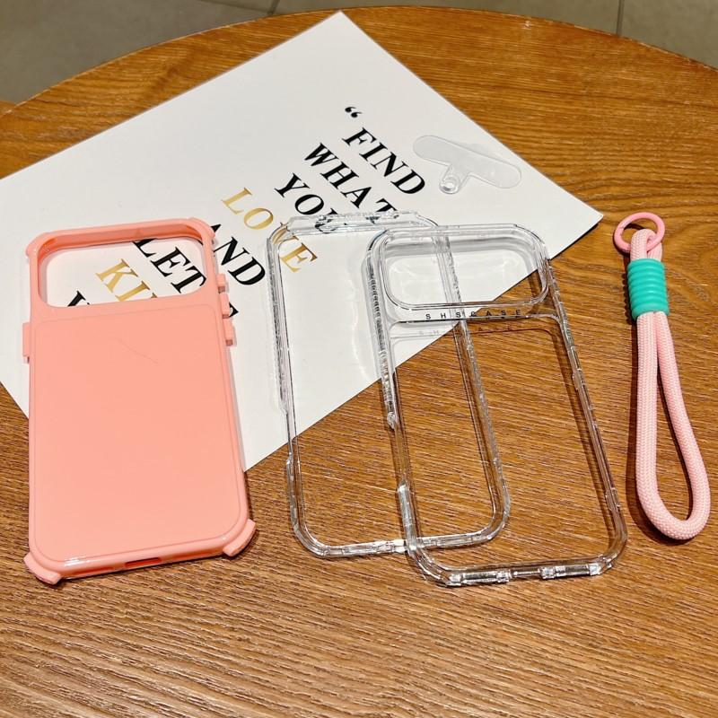 Luxury Candy Color Shockproof Case for iPhone 17 Air 16 15 14 Plus 13 12 11 Pro Max Hybrid Bumper Armor With Lanyard Strap Cover