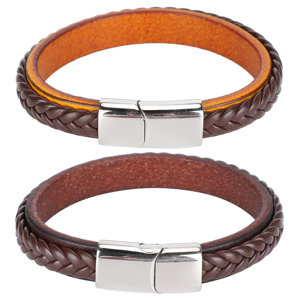 Leather Woven Bracelet Braided Wrist Band Vintage Magnetic Buckle Hand Decoration 20.5cm
