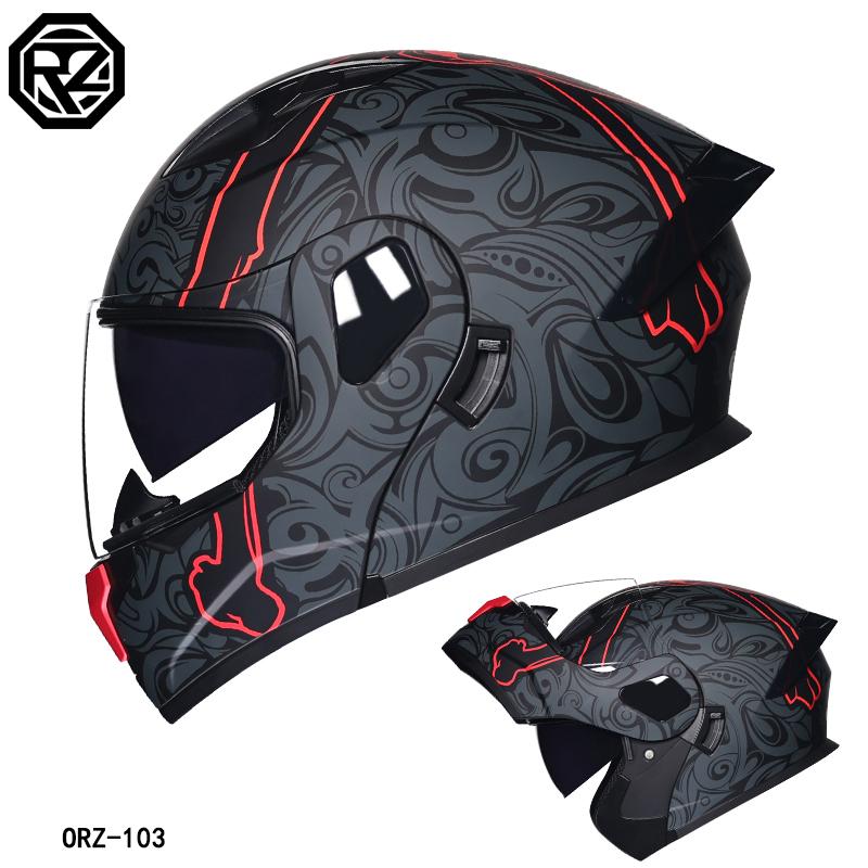 ORZ-103-Motorcycle Helmet with Exposed Face, Men's and Women's Semi Full Helmets, All Season Motorcycle Large Tail Wing