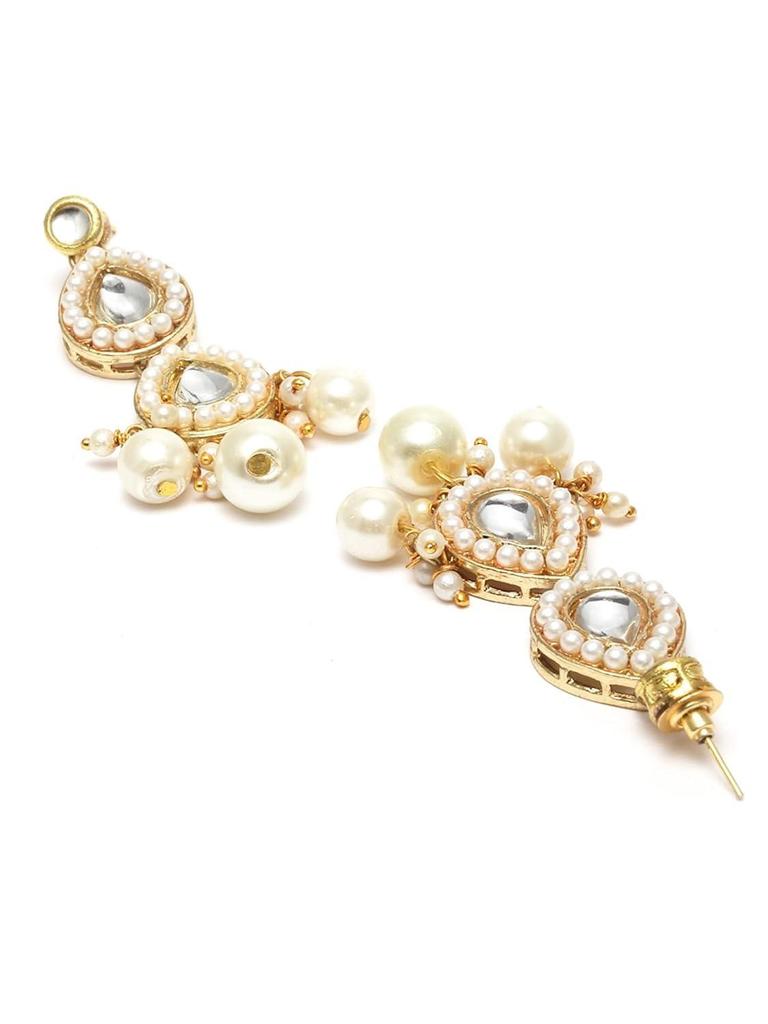 Vergoldetes Perlen- & Tropfen-Kundan-besetztes Choker-Halsketten-Set für Damen (Metall, Kundan)