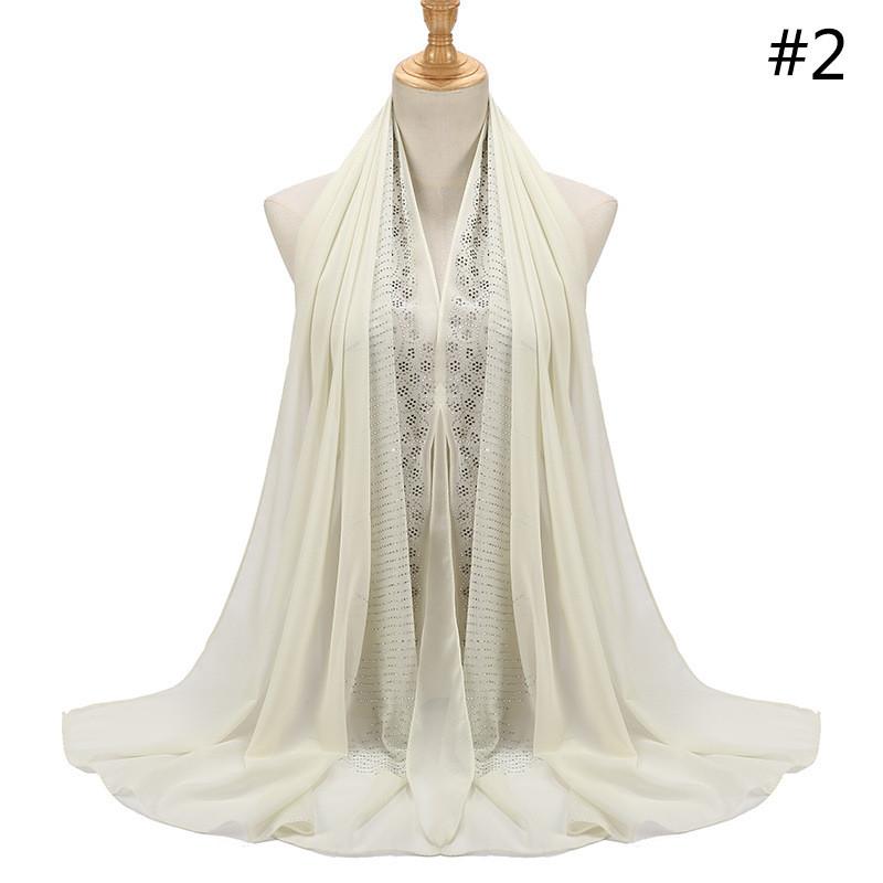 Women Rhinestone Chiffon Solid Color Muslim Head Scarf Shawls And Wraps Pashmina Bandana Female Foulard Hijab Stores
