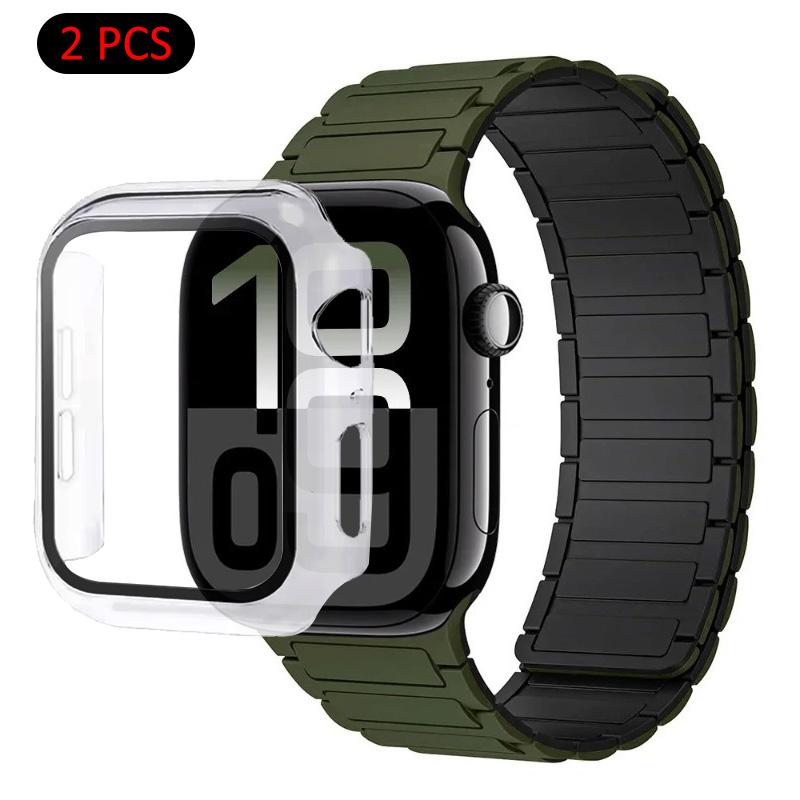 Silicone Strap+Case For Apple Watch Ultra 3/2/1 49mm 11 10 46mm 42mm Magnetic Band iWatch 9 8 7 45mm 41mm 6 5 SE 44mm/40mm Cover