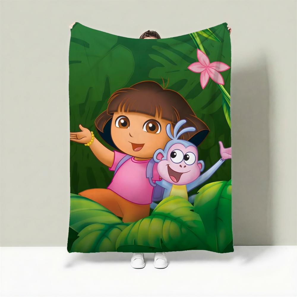 Cartoon D-Dora the Explorer Throw Lightweight 240g Flannel Blanket Soft Skin-friendly for Summer Cooling