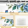 Bible Verse Inspirational Quote Shower Curtain,Blue Floral Christian Bathroom Shower Curtains Bathtub Home Decor Waterproof Fabr
