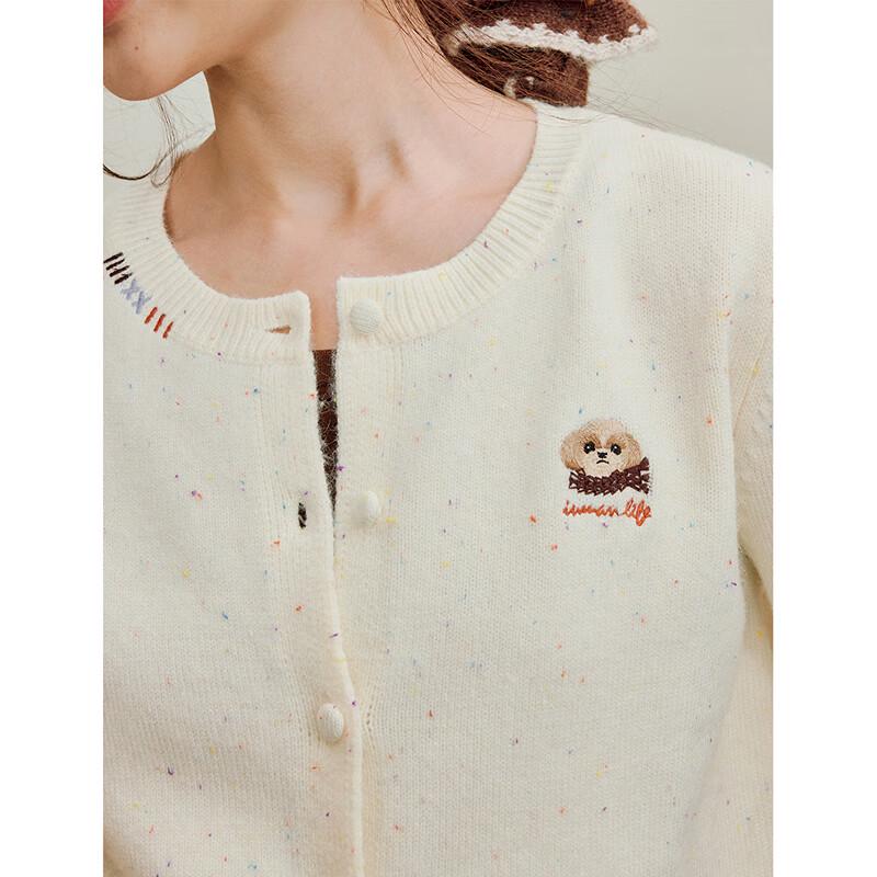 INMAN Women's Cute Pet Embroidered Round Neck Cardigan Sweater