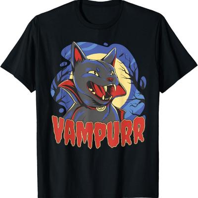 Vampurr Vampire Cat Cute Retro Halloween Spooky Horror T-Shirt
