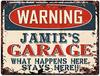 WARNING JAMIES GARAGE Tin Chic Sign Vintage Retro Rustic  Metal Plate Store Home Man Cave Decor Funny Giftaluminum