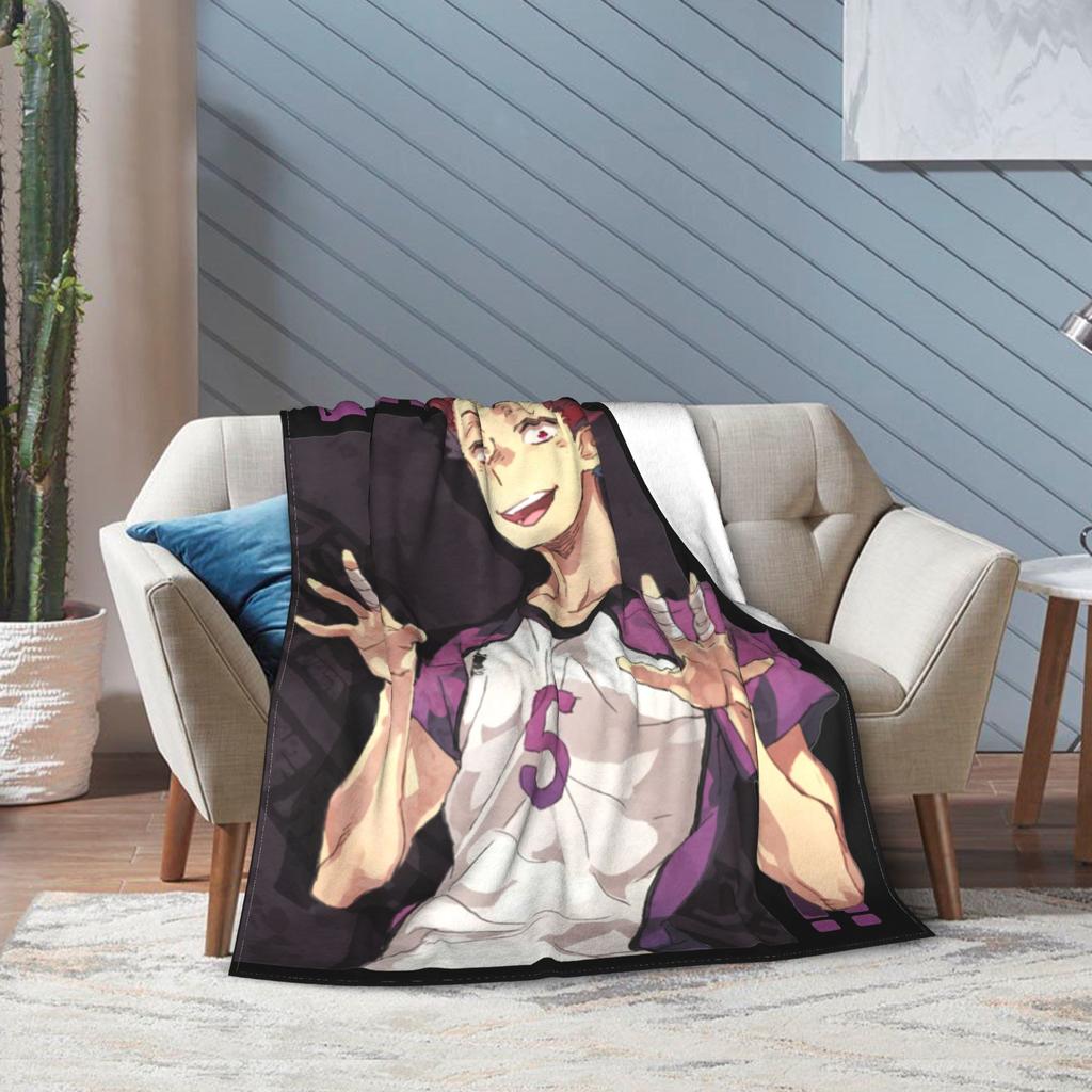 Haikyuu Tendou Decken Fleece Bedruckt Hinata Karasuno Volleyball Kageyama Überwurfdecken für Bettwäsche Outdoor Plüsch Dünne Steppdecke