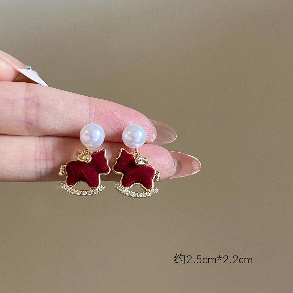 K Real Gold Electroplated Zircon Round Pony Stud Earrings New Chinese Retro Natal Year Earrings Light Luxury Niche Earrings