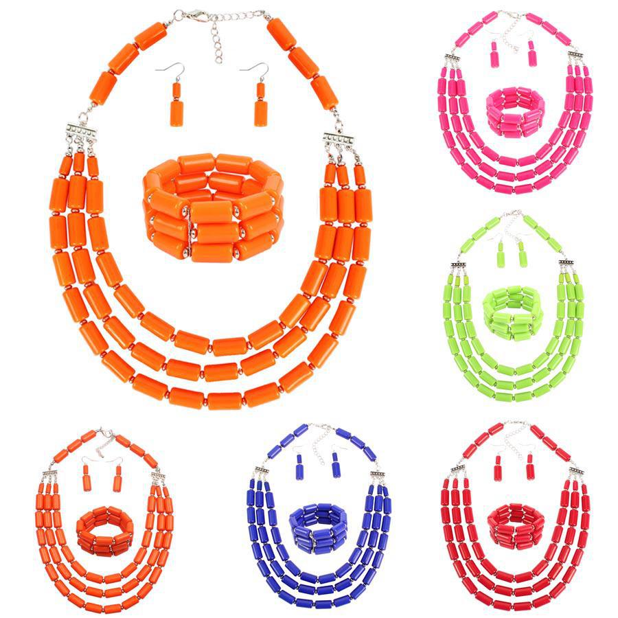 3Pcs European & American Multi-Layer Beaded Necklace Set Style Beaded Three Piece Multi Layer Necklace Set