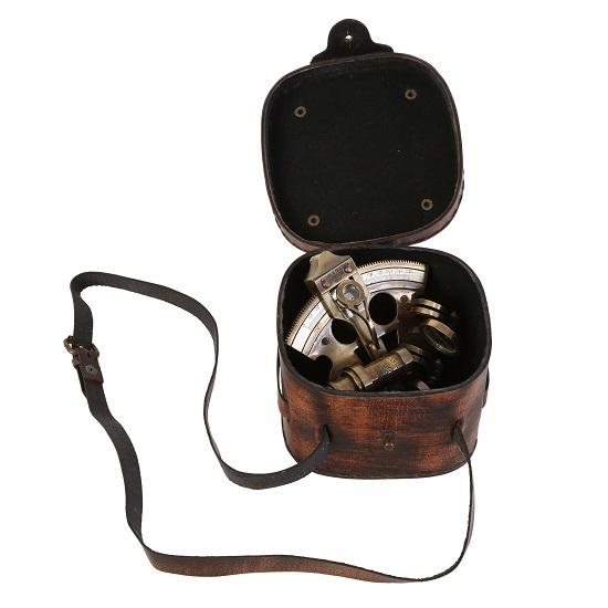 10.16 cm Solid Brass Ship Sextant with Leather Box