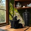 Black Cat Figurine Halloween Decoration Sleeping Witch Cat Sculpture Tabletop Ornament for Indoor Outdoor Garden Porch Desk Decor