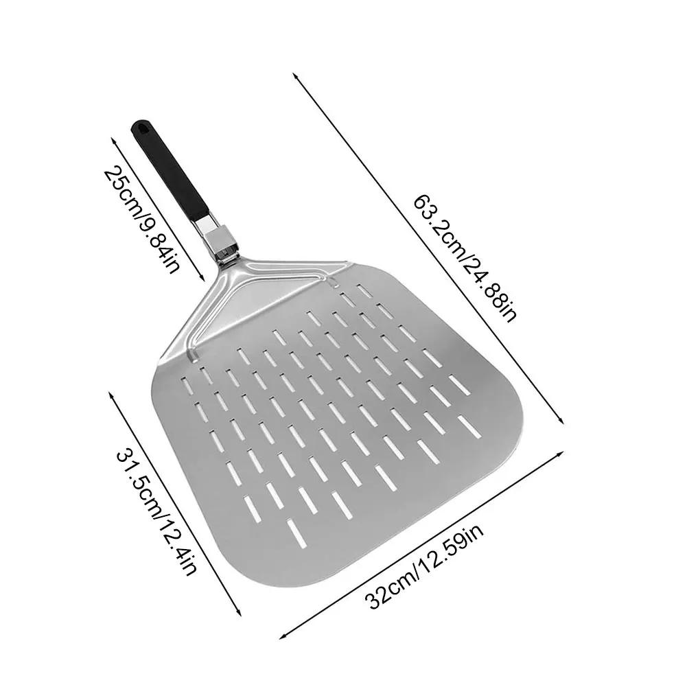 Pizza Shovel Perforated/Smooth Shovel Paddle Pizza Oven Turning Peel Stainless Steel Baking Kitchen Tool Spatula Foldable Handle