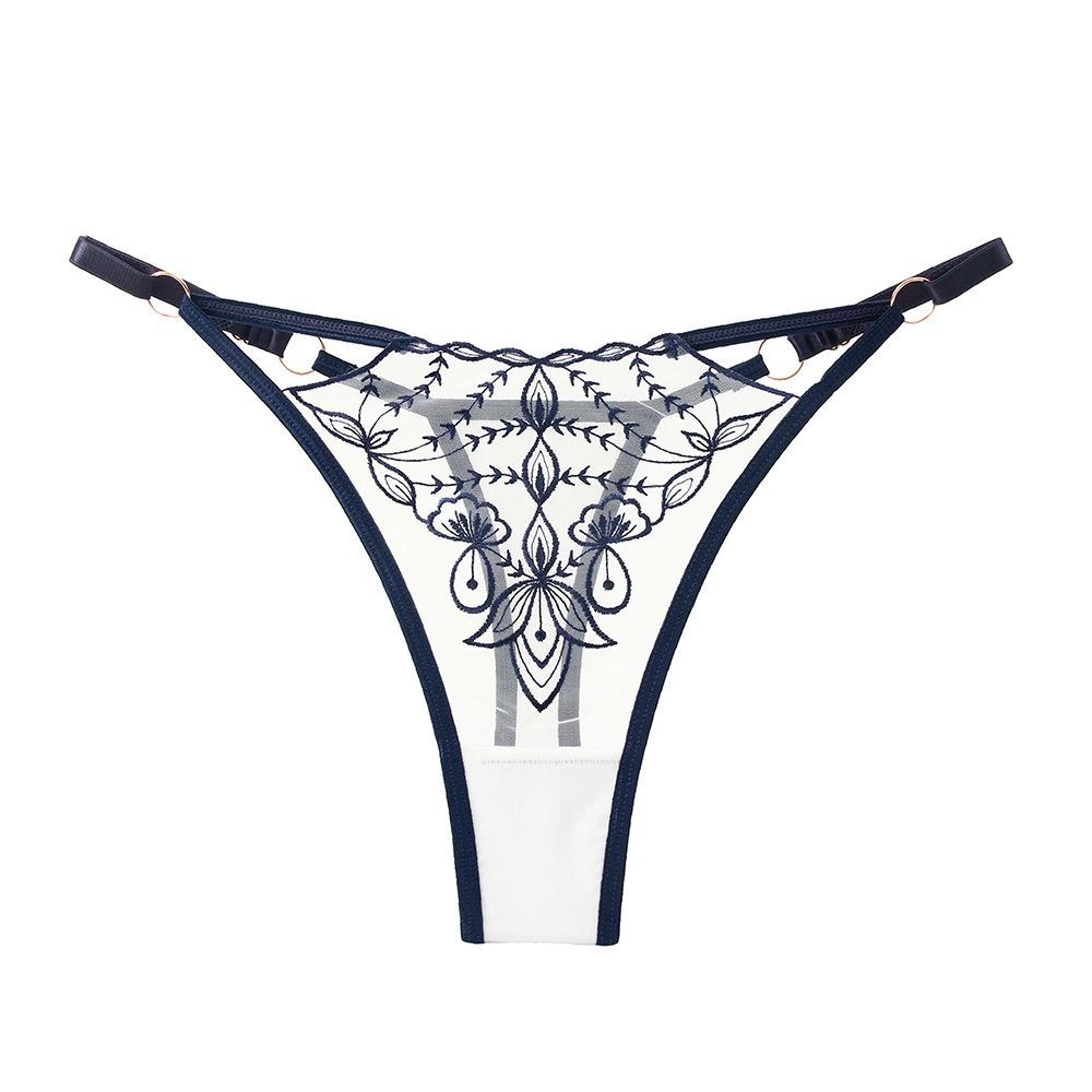 French Celebrity Heavy Industry Embroidery Sexy Panties Women's Delicate Mesh Comfortable Cotton Crotch Hollow Temptation Thong Large Size