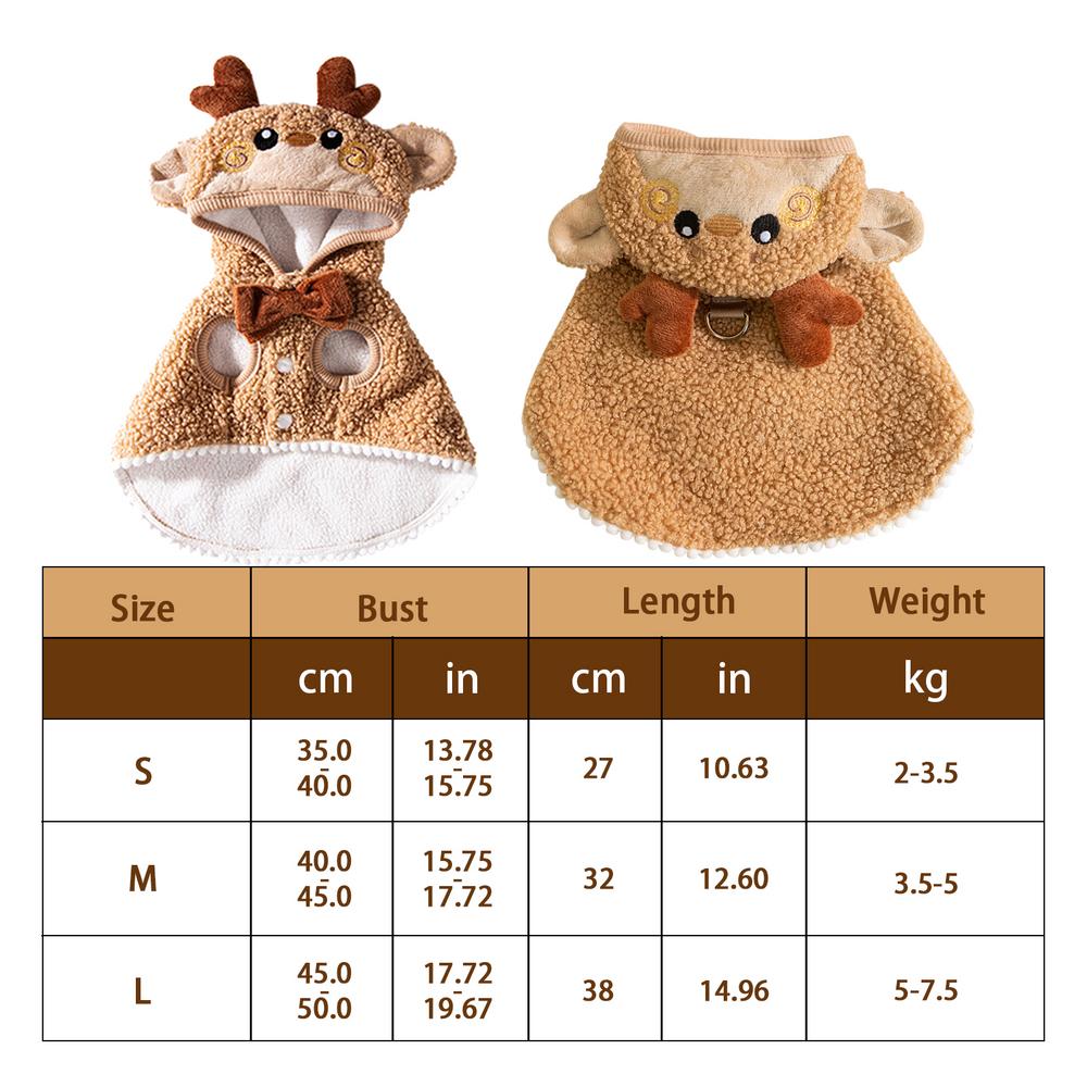 

Рождественские костюмы для питомцев | Праздничная одежда для собак и кошек | Зимняя теплая рождественская накидка для косплея с мультяшной шапкой, уютная для кошек и щенков M коричневый