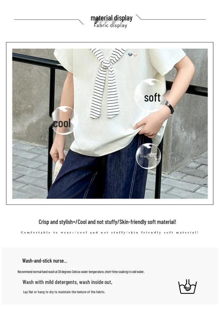 Girls' Casual Summer Two-Piece Set: Korean Style Cotton Top & Denim Pants for Kids (2026).