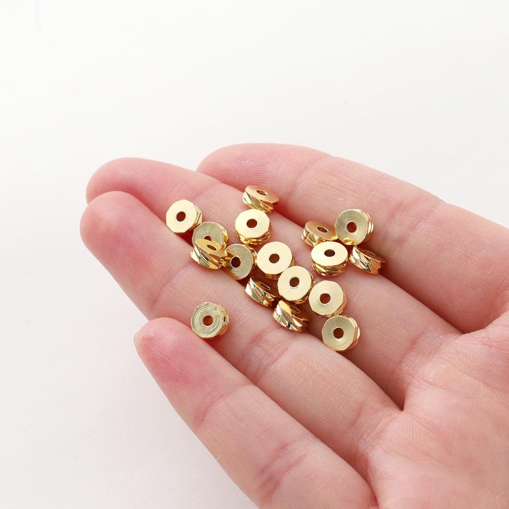 50Pcslot 4Mm 5Mm 6Mm 14K 18K Gold Brass Plating Flat Round Spacer Beads Round Diagonal-Cut Beads Diy Jewellery Making Supplies