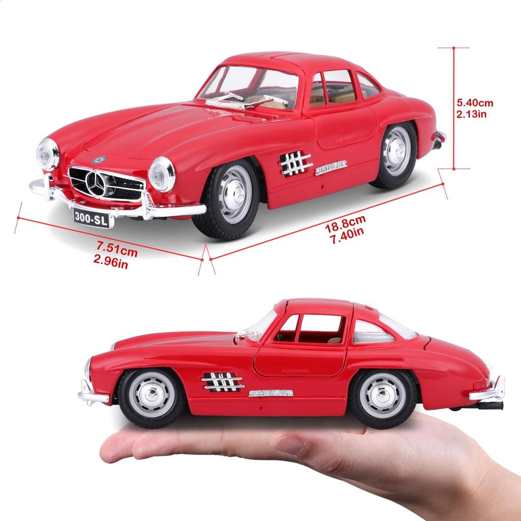 Bburago 1/24 Scale Mercedes-Benz 300 SL 1954 Red / Diecast Model Car, Finished Product, 18-22023 RD [Parallel Import]