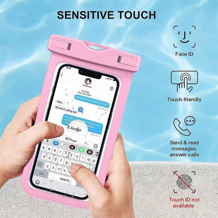 Housse Étanche pour Xiaomi Redmi Samsung Galaxy iPhone Google OPPO, Protection Waterproof IPX8 Toucher Sensible - Rose