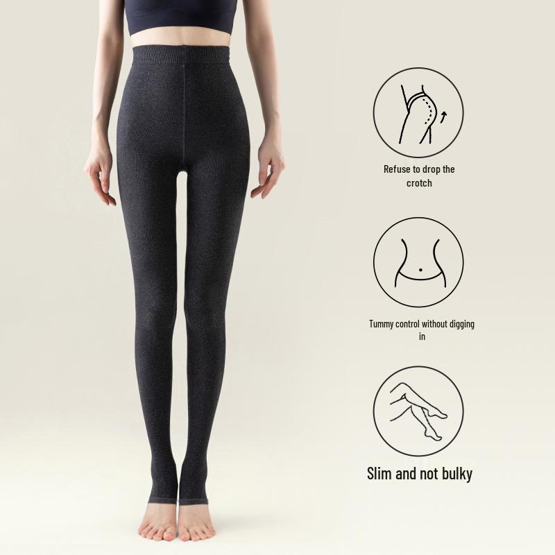 

New Women s Cotton Velvet Striped Footless Tights for Autumn/Winter - Thick Warm Micro-Pressure Base Layer Pants 130g No Fleece