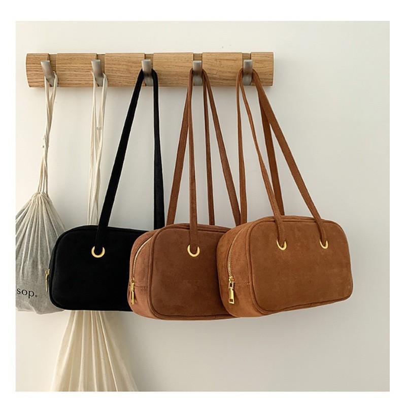 2025 All-match Korean Style Retro Daily Commuter Armpit Square Bag Suede Simple One-shoulder Boston