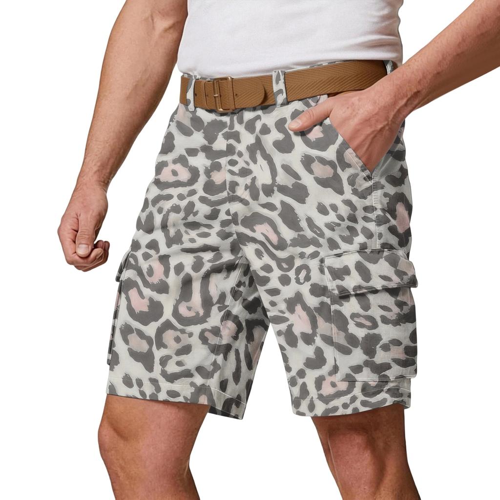 Herren-Cargoshorts mit mehreren Taschen - Lässige Leopardenmuster-Athletikshorts für Wandern, Outdoor-Sommerhosen (Gürtel nicht enthalten)