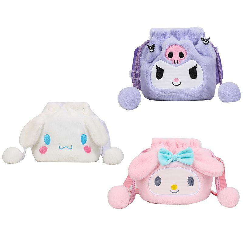 Kuromi Melody Cinnamoroll Cute Plush Drawstring Tote Bag For Girls