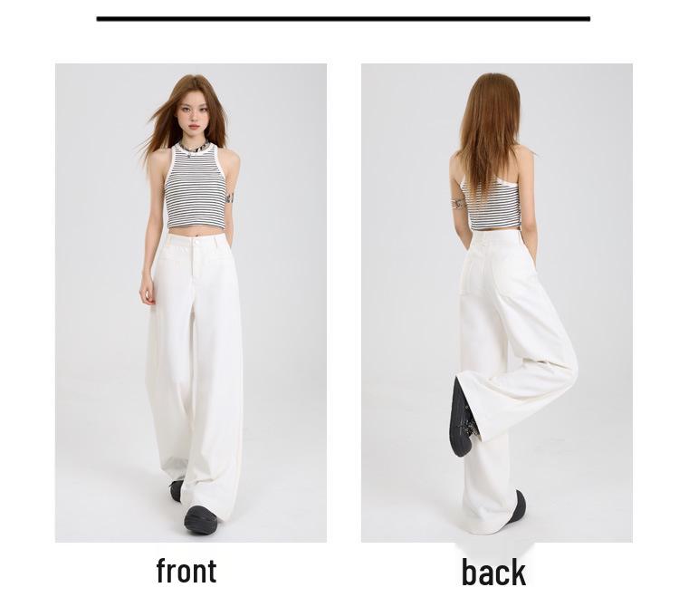 Women's Autumn 2025 Casual White Wide-Leg Pants: High-Waist, Loose, Slimming, Drapey, Floor-Length