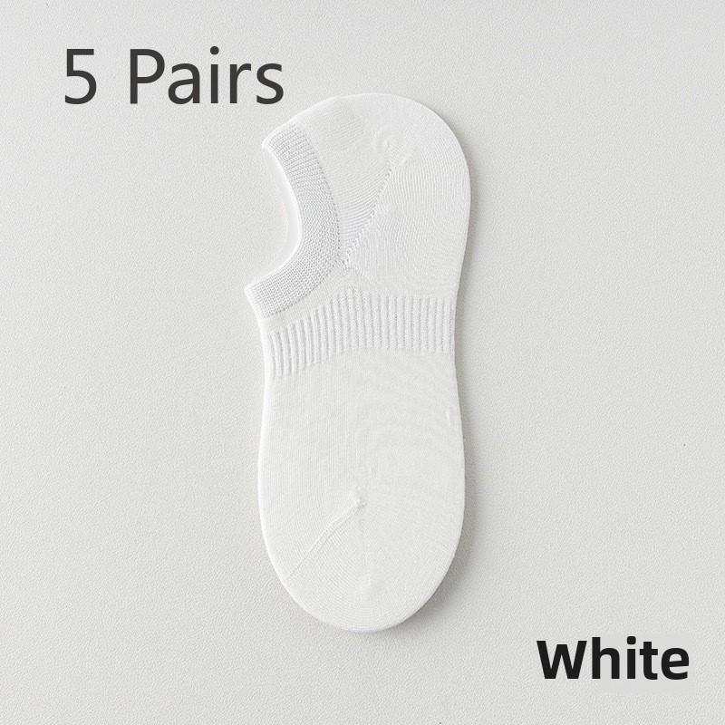 5 Pairs of Women's Summer Thin Mesh Breathable Pure Cotton Boneless Heel Shallow Mouth Invisible Socks