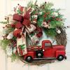 35cm Christmas Wreath with Red Truck, Handmade Front Door Christmas Garland, Xmas Pine Berry Wreath for Holiday Home Party Decor, Free Shipping